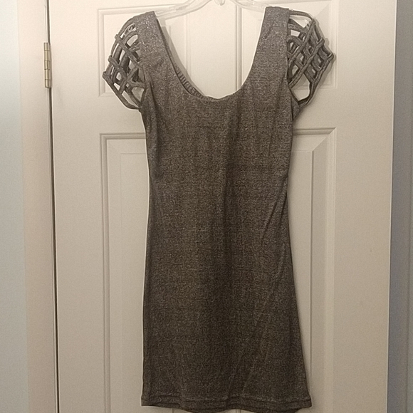 Bronze metallic dress cutout cap sleeves - Picture 2 of 6